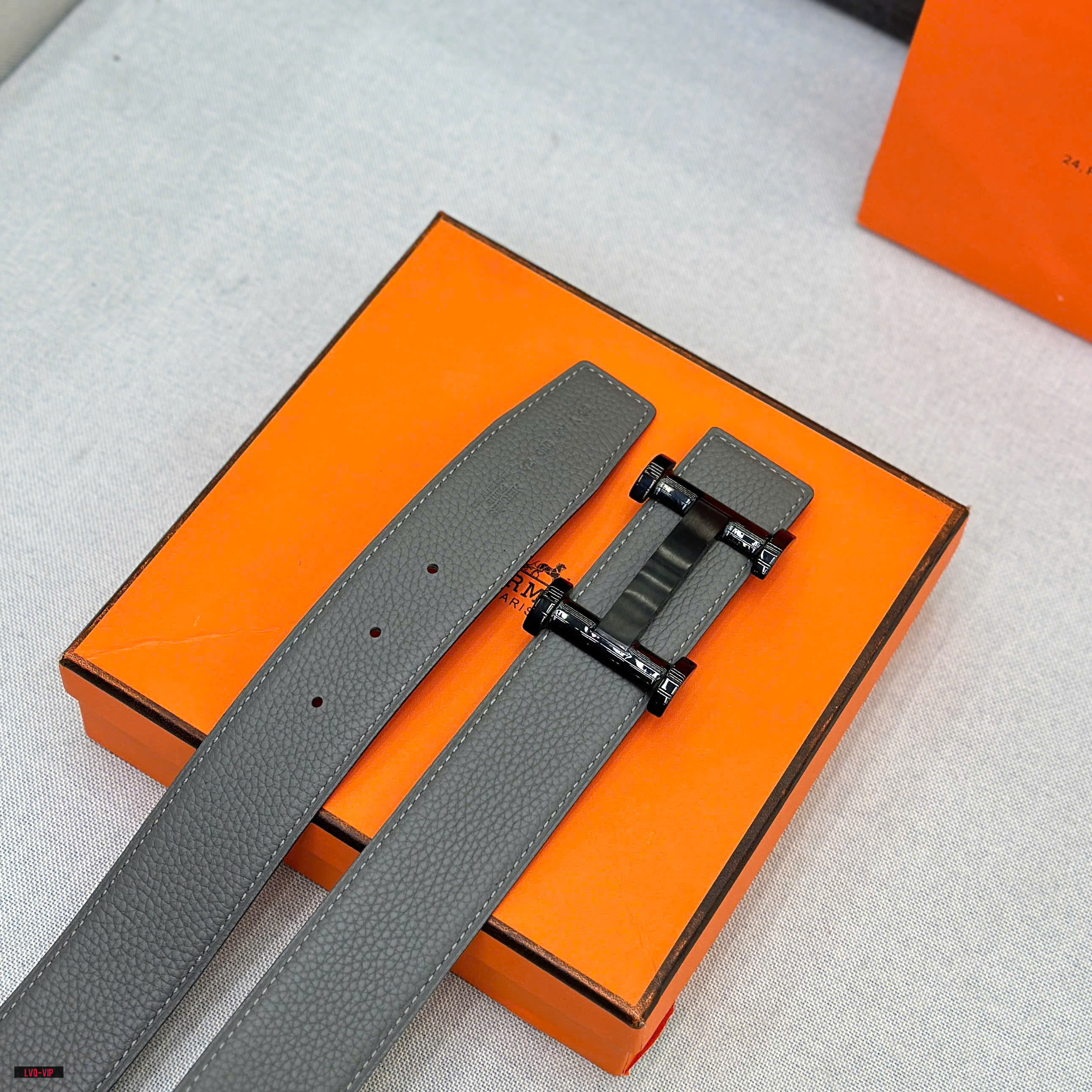 Thắt lưng, belt Hermes HM Xám phối Đen logo mặt H Đen Like Auth fullbox LVQ