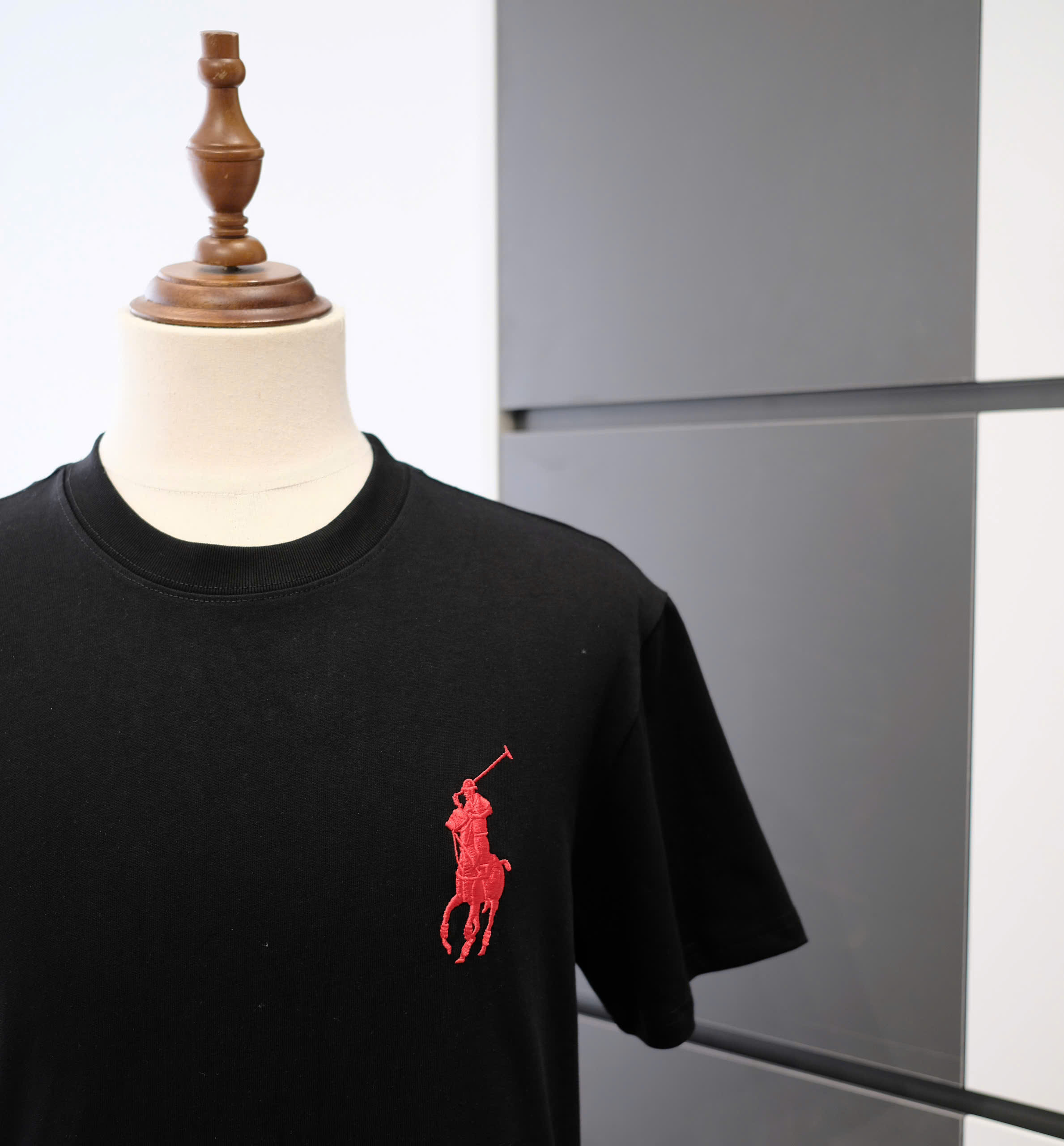Áo phông T-shirt Polo Ralph Lauren Đen logo ngựa 3 Đỏ thêu ngực tay Like Auth DDT