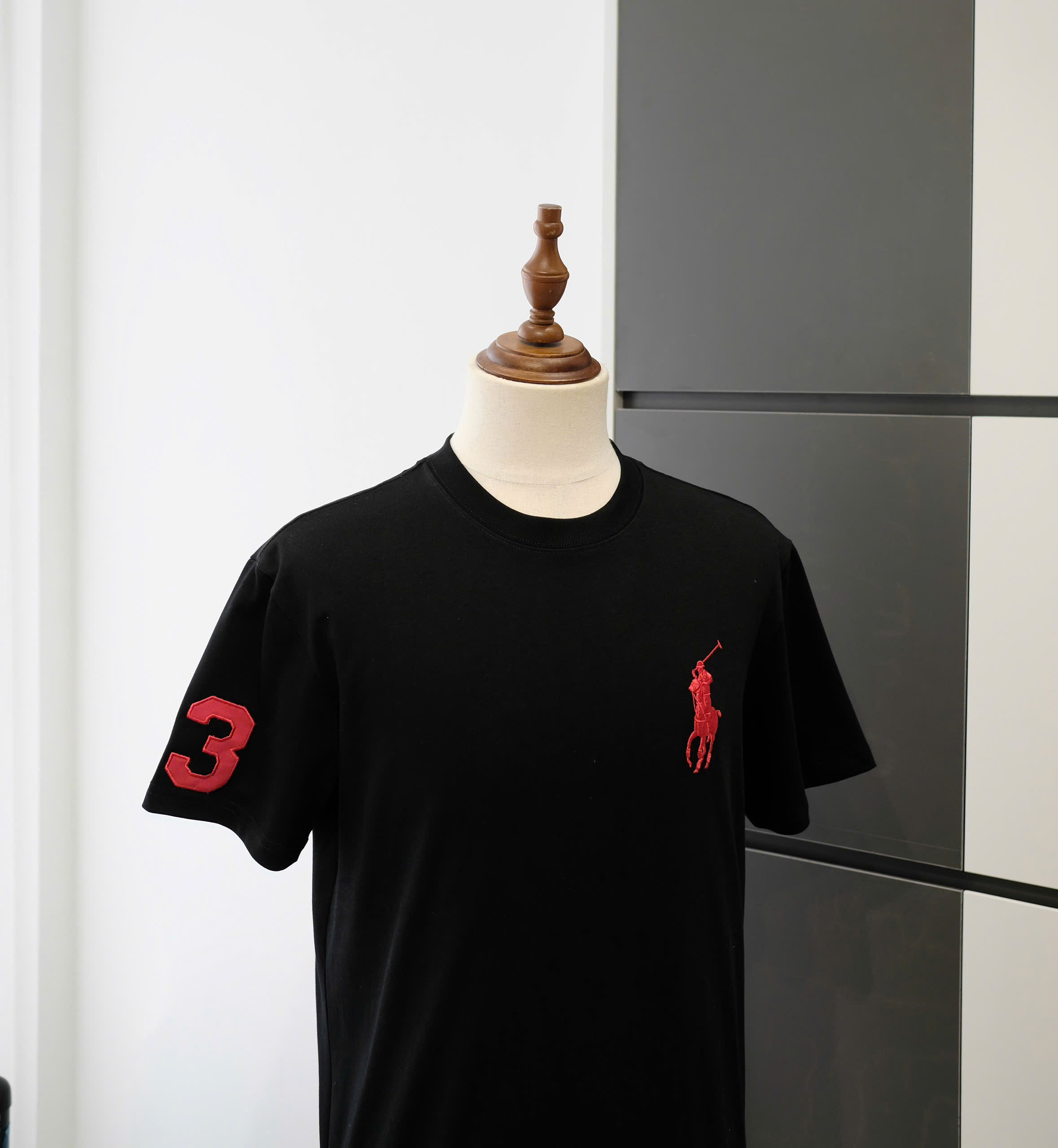 Áo phông T-shirt Polo Ralph Lauren Đen logo ngựa 3 Đỏ thêu ngực tay Like Auth DDT