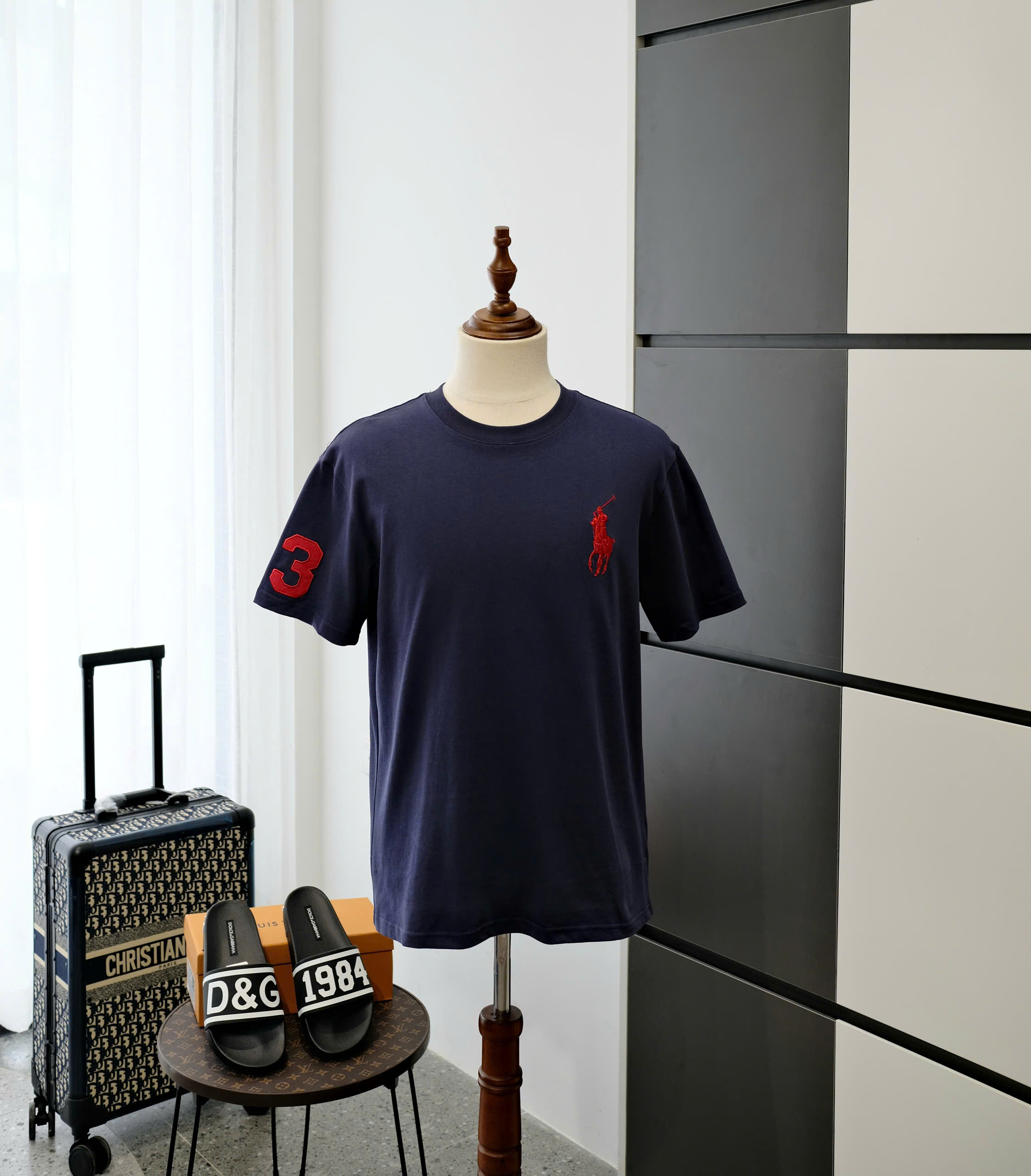 Áo phông T-shirt Polo Ralph Lauren Xanh than logo ngựa 3 Đỏ thêu ngực tay Like Auth DDT