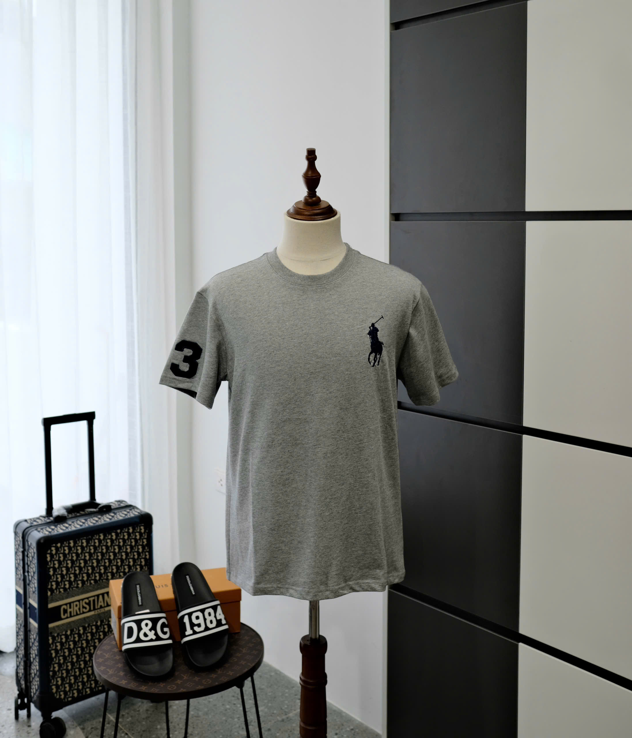 Áo phông T-shirt Polo Ralph Lauren Xám logo ngựa 3 Đen thêu ngực tay Like Auth DDT