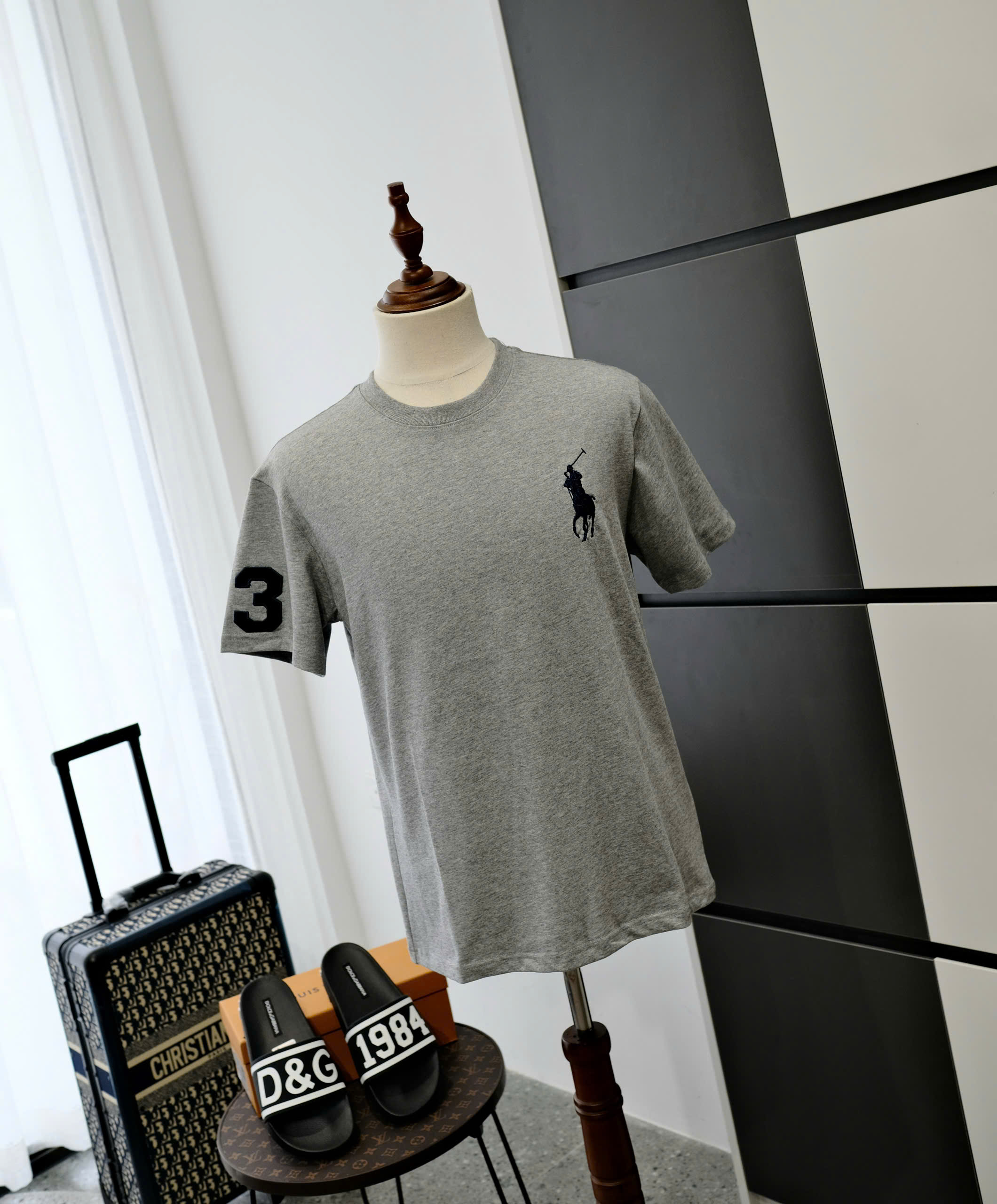 Áo phông T-shirt Polo Ralph Lauren Xám logo ngựa 3 Đen thêu ngực tay Like Auth DDT