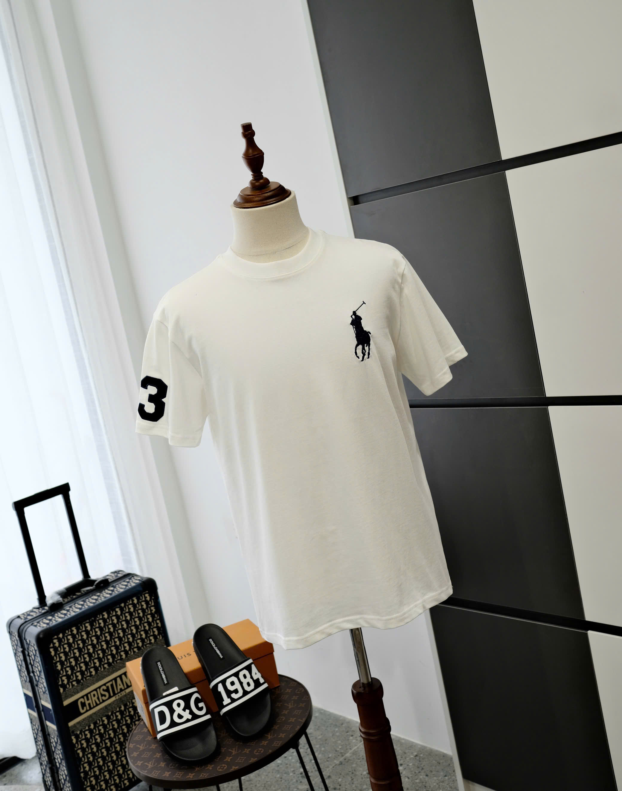Áo phông T-shirt Polo Ralph Lauren Trắng logo ngựa 3 Đen thêu ngực tay Like Auth DDT