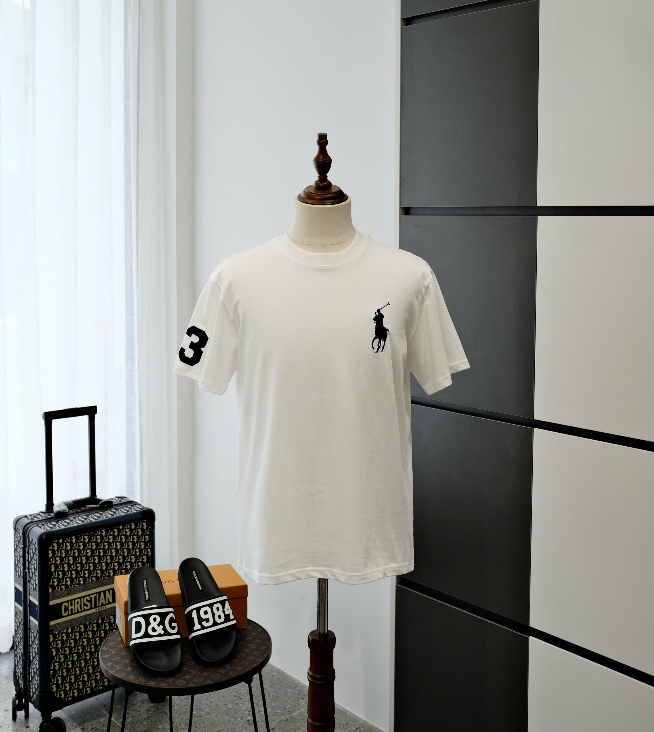 Áo phông T-shirt Polo Ralph Lauren Trắng logo ngựa 3 Đen thêu ngực tay Like Auth DDT