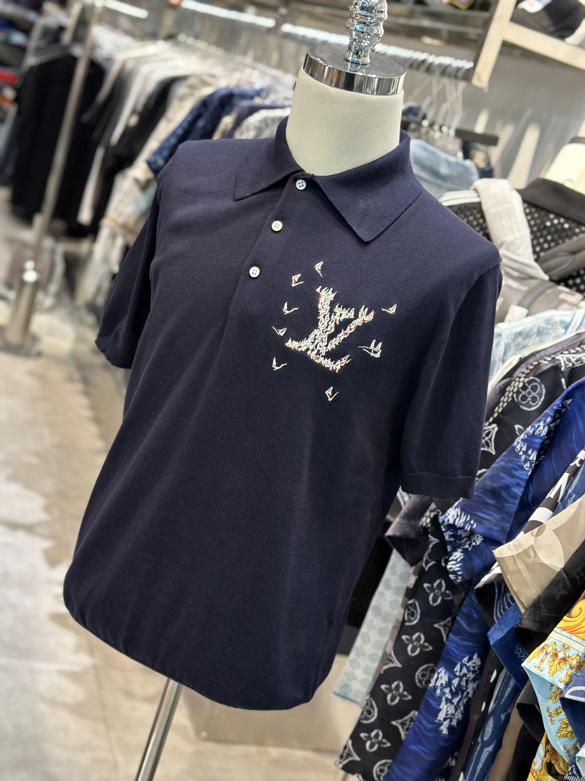 Áo polo Louis Vuitton LV Xanh than logo thuyền thêu ngực Like Auth VTN