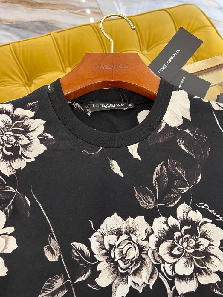 Áo phông T-shirt Dolce Gabbana DG Đen họa tiết hoa Trắng loang full Like Auth VTN