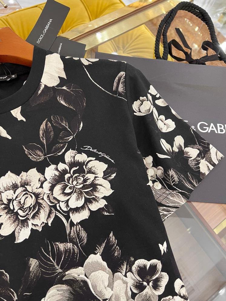 Áo phông T-shirt Dolce Gabbana DG Đen họa tiết hoa Trắng loang full Like Auth VTN