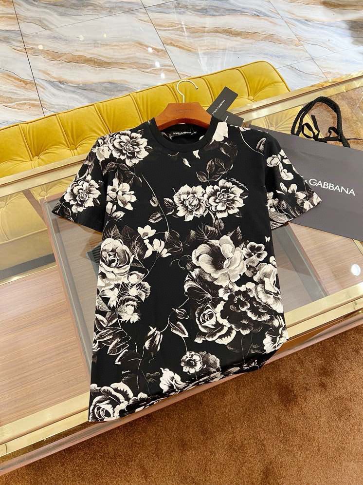 Áo phông T-shirt Dolce Gabbana DG Đen họa tiết hoa Trắng loang full Like Auth VTN