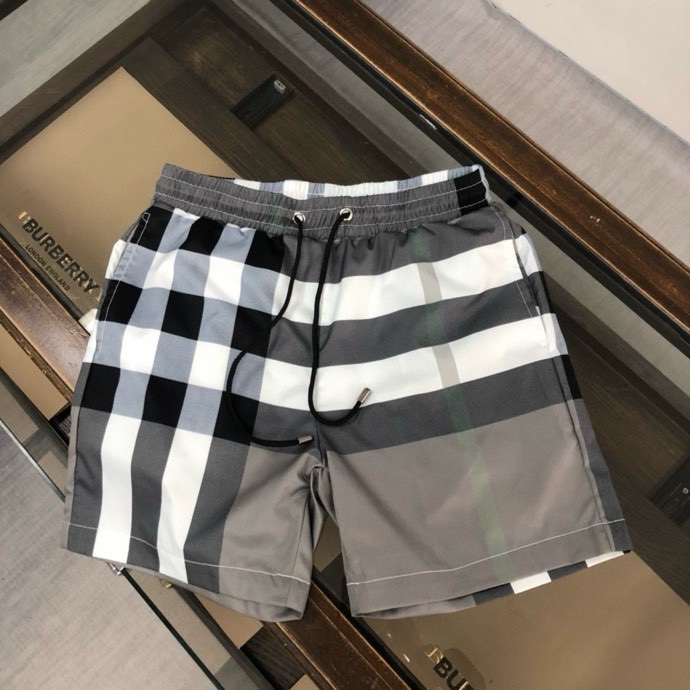 Quần short gió Burberry BBR Xanh rêu kẻ sọc Xám to Like Auth VTN