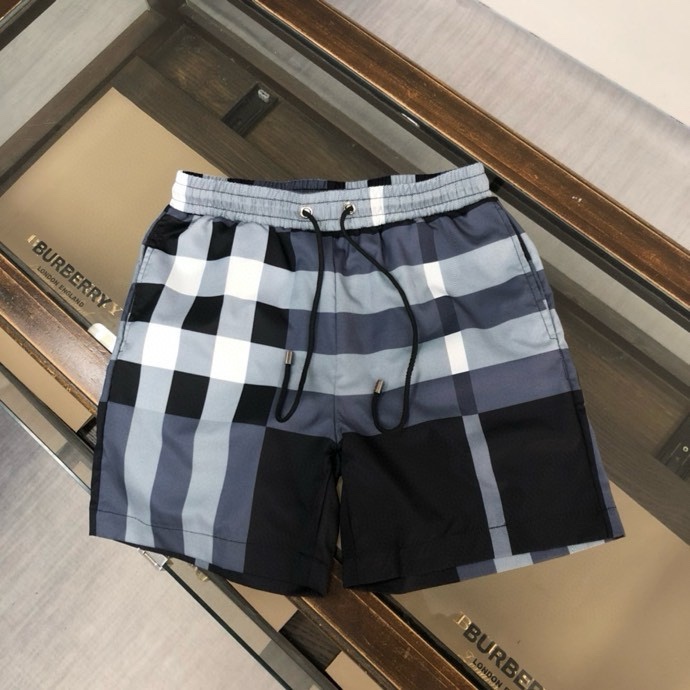 Quần short gió Burberry BBR Xanh kẻ sọc Xám to Like Auth VTN