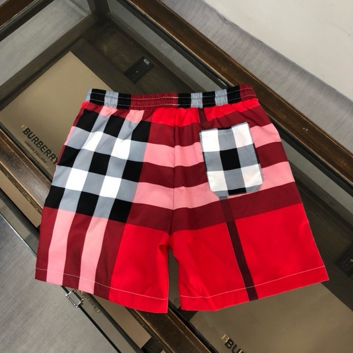 Quần short gió Burberry BBR Đỏ kẻ sọc Xám to Like Auth VTN