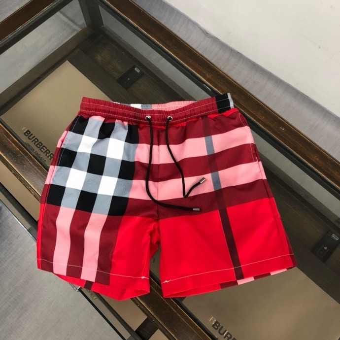 Quần short gió Burberry BBR Đỏ kẻ sọc Xám to Like Auth VTN