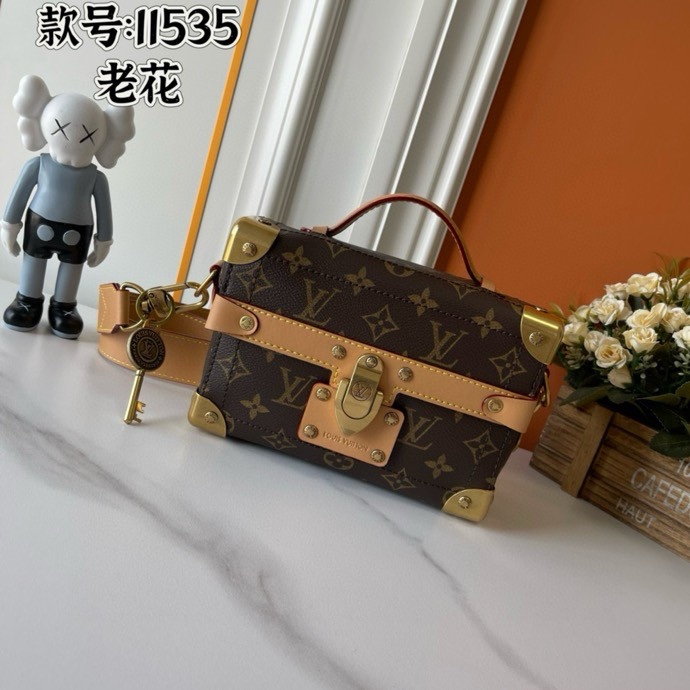 Túi vuông đeo chéo, cầm tay Louis Vuitton LV Nâu họa tiết hoa vân logo phối khóa viền kim loại Like Auth fullbox VTN