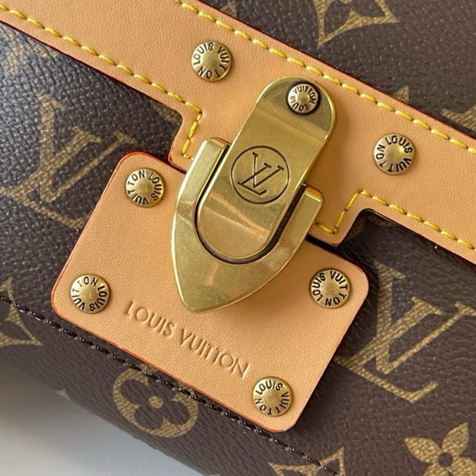 Túi vuông đeo chéo, cầm tay Louis Vuitton LV Nâu họa tiết hoa vân logo phối khóa viền kim loại Like Auth fullbox VTN