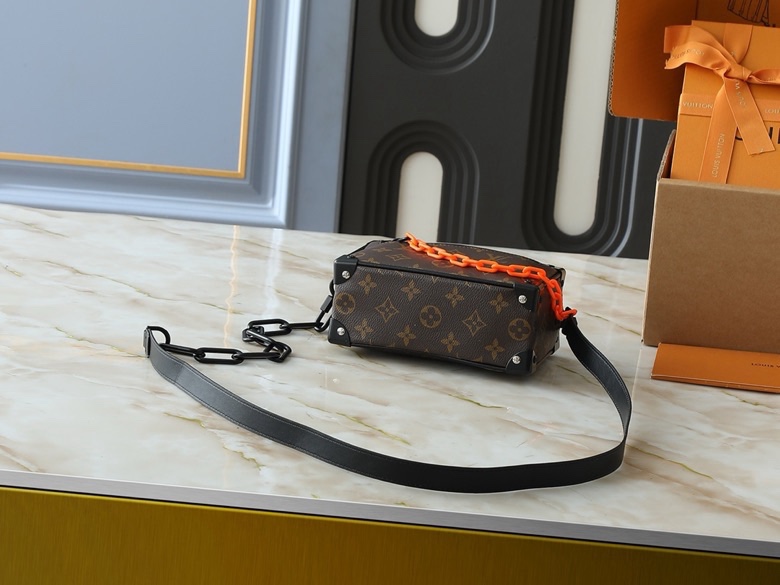 Túi hộp vuông đeo chéo Louis Vuitton LV Nâu đậm họa tiết hoa vân logo LV phối xích Cam Like Auth VTN