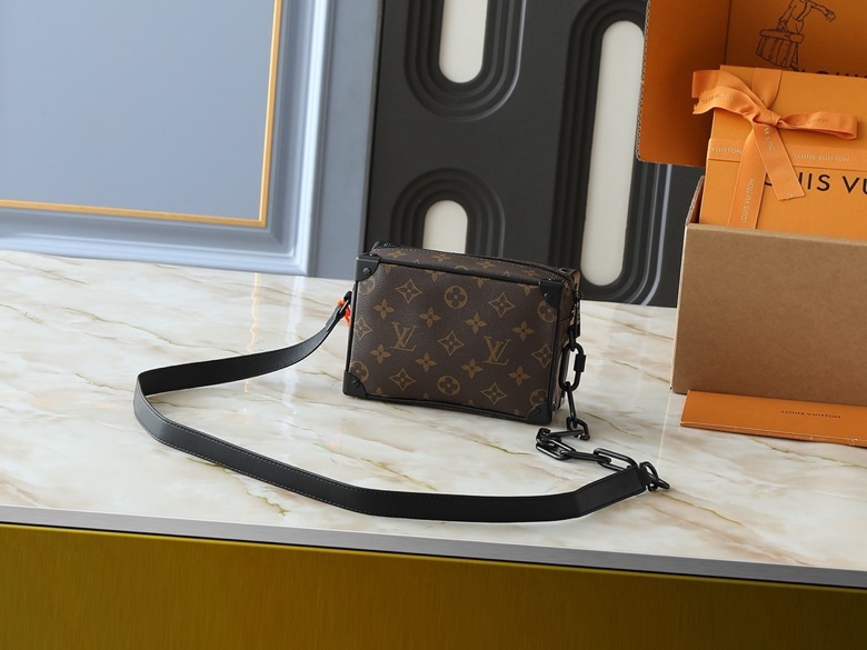 Túi hộp vuông đeo chéo Louis Vuitton LV Nâu đậm họa tiết hoa vân logo LV phối xích Cam Like Auth VTN