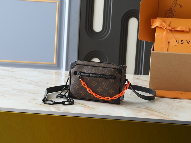 Túi hộp vuông đeo chéo Louis Vuitton LV Nâu đậm họa tiết hoa vân logo LV phối xích Cam Like Auth VTN