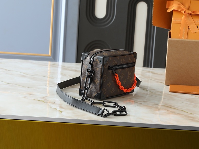 Túi hộp vuông đeo chéo Louis Vuitton LV Nâu đậm họa tiết hoa vân logo LV phối xích Cam Like Auth VTN