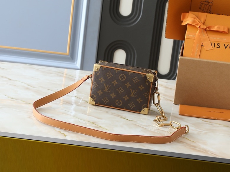 Túi hộp vuông đeo chéo Louis Vuitton LV Nâu nhạt họa tiết hoa vân logo LV phối xích Like Auth VTN