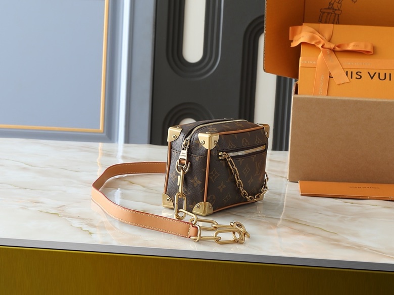 Túi hộp vuông đeo chéo Louis Vuitton LV Nâu nhạt họa tiết hoa vân logo LV phối xích Like Auth VTN
