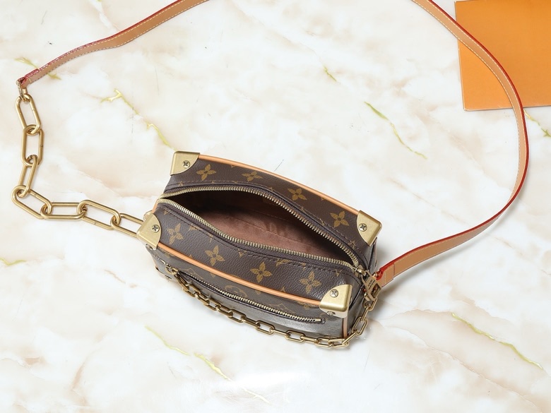 Túi hộp vuông đeo chéo Louis Vuitton LV Nâu nhạt họa tiết hoa vân logo LV phối xích Like Auth VTN