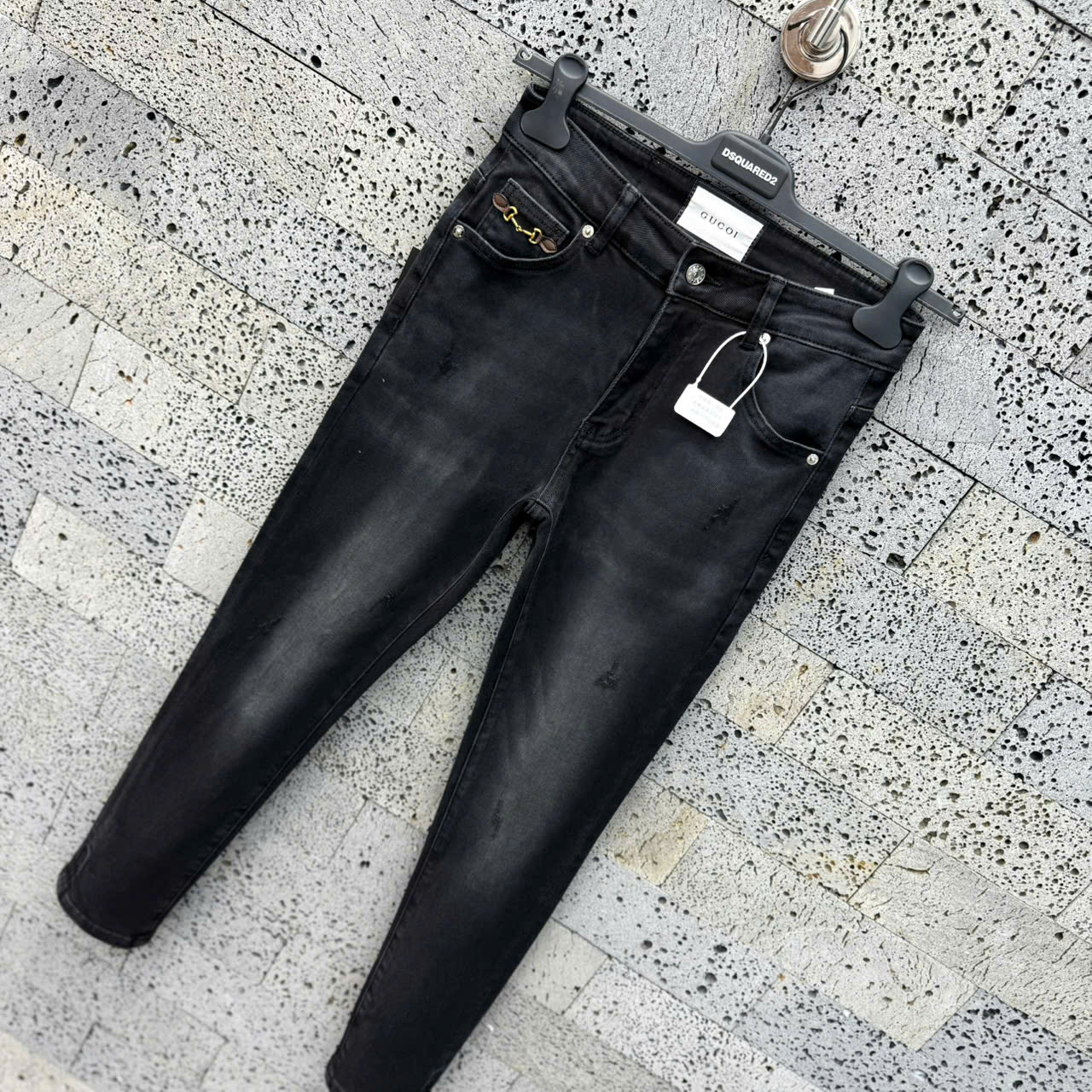 Quần Jean Gucci GC Đen bạc rách xước móc tag túi Like Auth NV