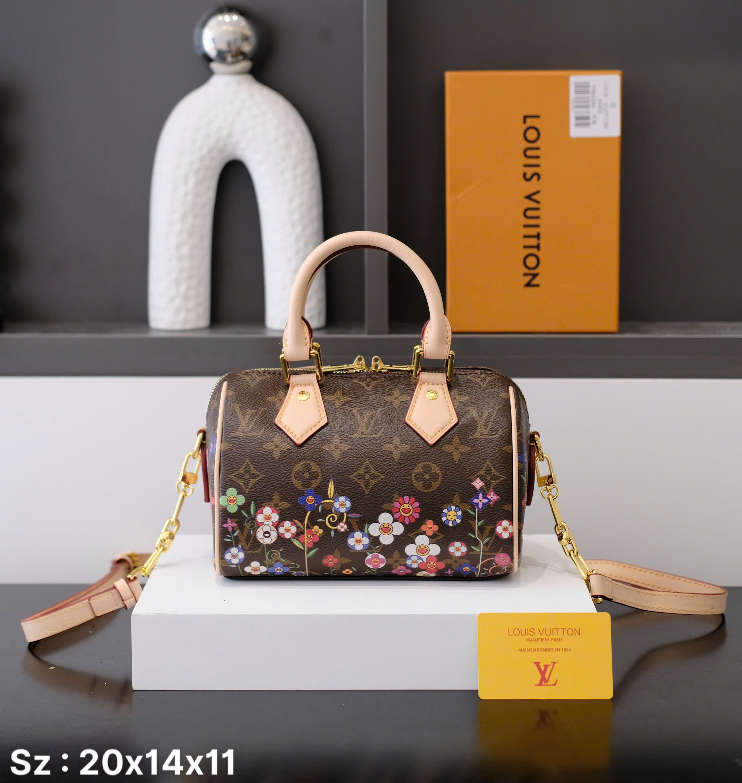 Túi trống mini đeo chéo, cầm tay Louis Vuitton LV Nâu họa tiết hoa vân logo size 25x14x11cm Like Auth fullbox DDT