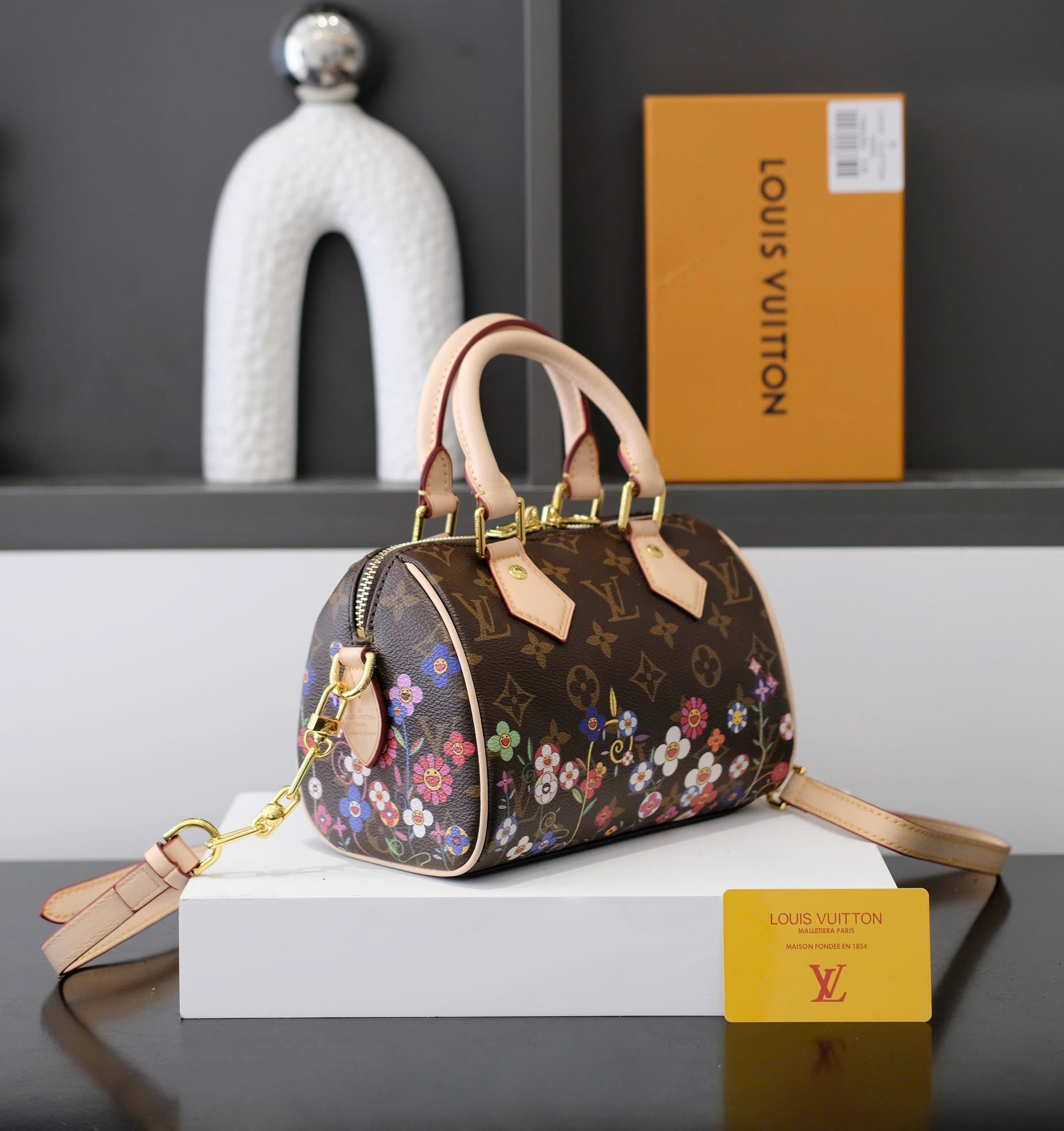Túi trống mini đeo chéo, cầm tay Louis Vuitton LV Nâu họa tiết hoa vân logo size 25x14x11cm Like Auth fullbox DDT
