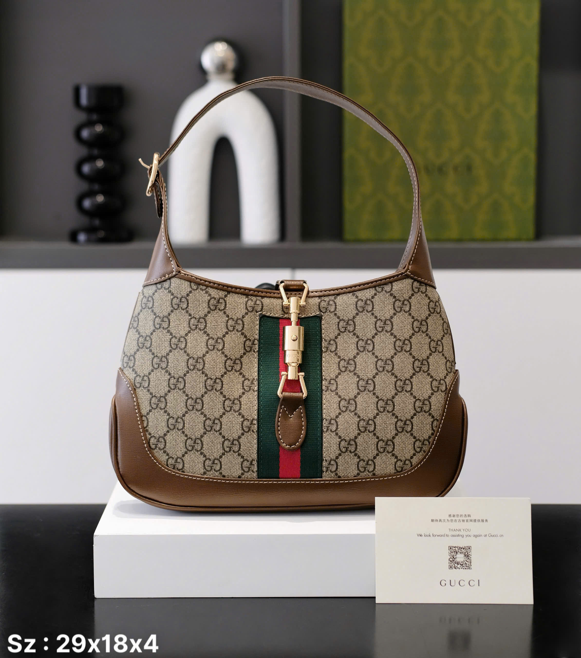 Túi nữ đeo chéo Gucci GC Nâu họa tiết monogram kẻ sọc xanh đỏ size 29x18x4cm Like Auth fullbox DDT