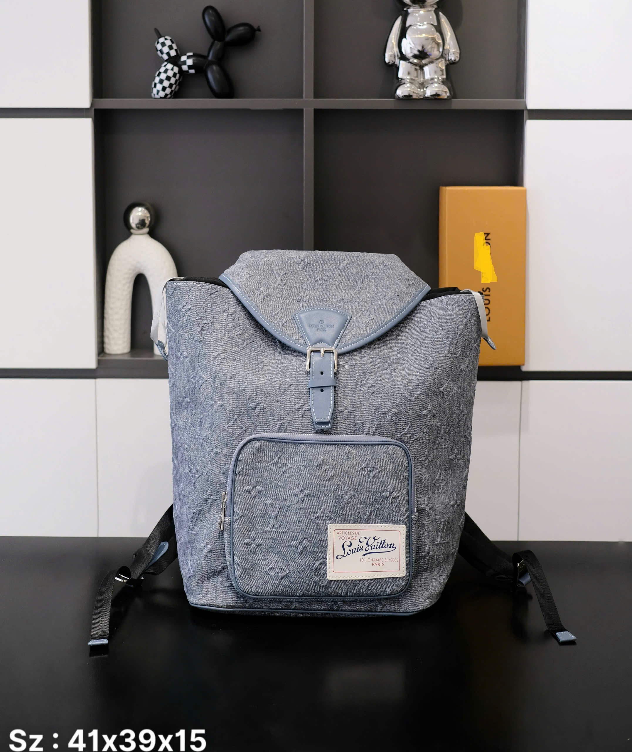 Balo thời trang Louis Vuitton LV Xanh jean họa tiết hoa vân logo dập nổi size 41x39x15cm Like Auth DDT