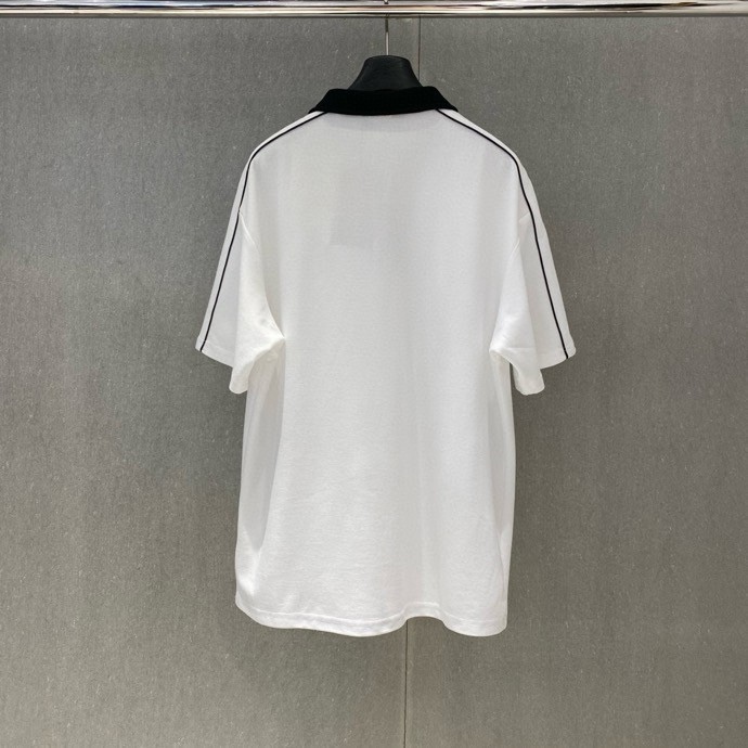 Áo polo Gucci GC Trắng logo tròn kẻ sọc viền Đen Like Auth VTN