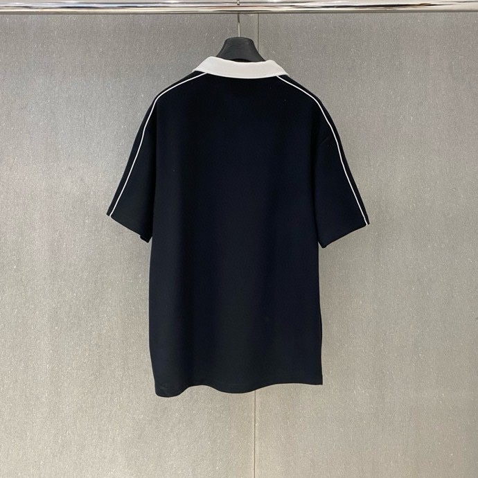 Áo polo Gucci GC Đen logo tròn kẻ sọc viền Trắng Like Auth VTN