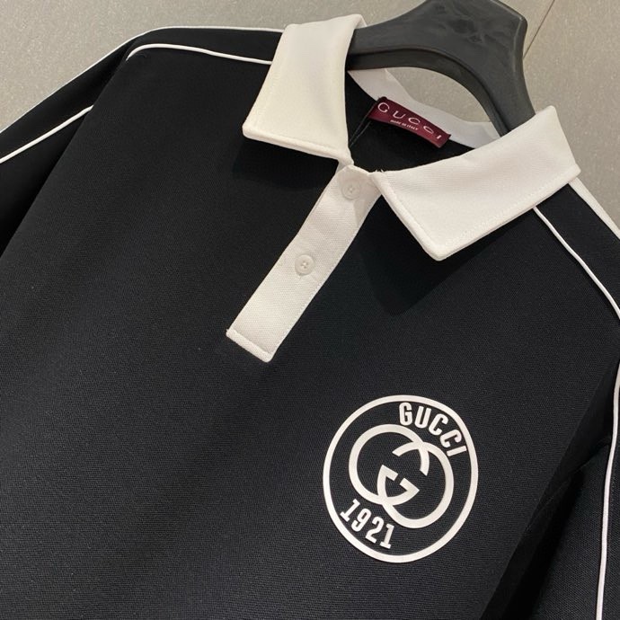 Áo polo Gucci GC Đen logo tròn kẻ sọc viền Trắng Like Auth VTN
