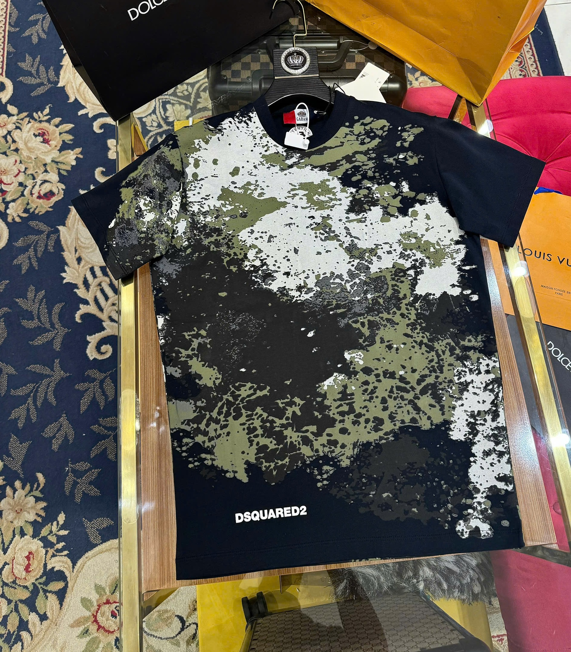 Áo phông T-shirt Dsquared2 DSQ2 Đen loang màu Trắng Xanh full Like Auth CD