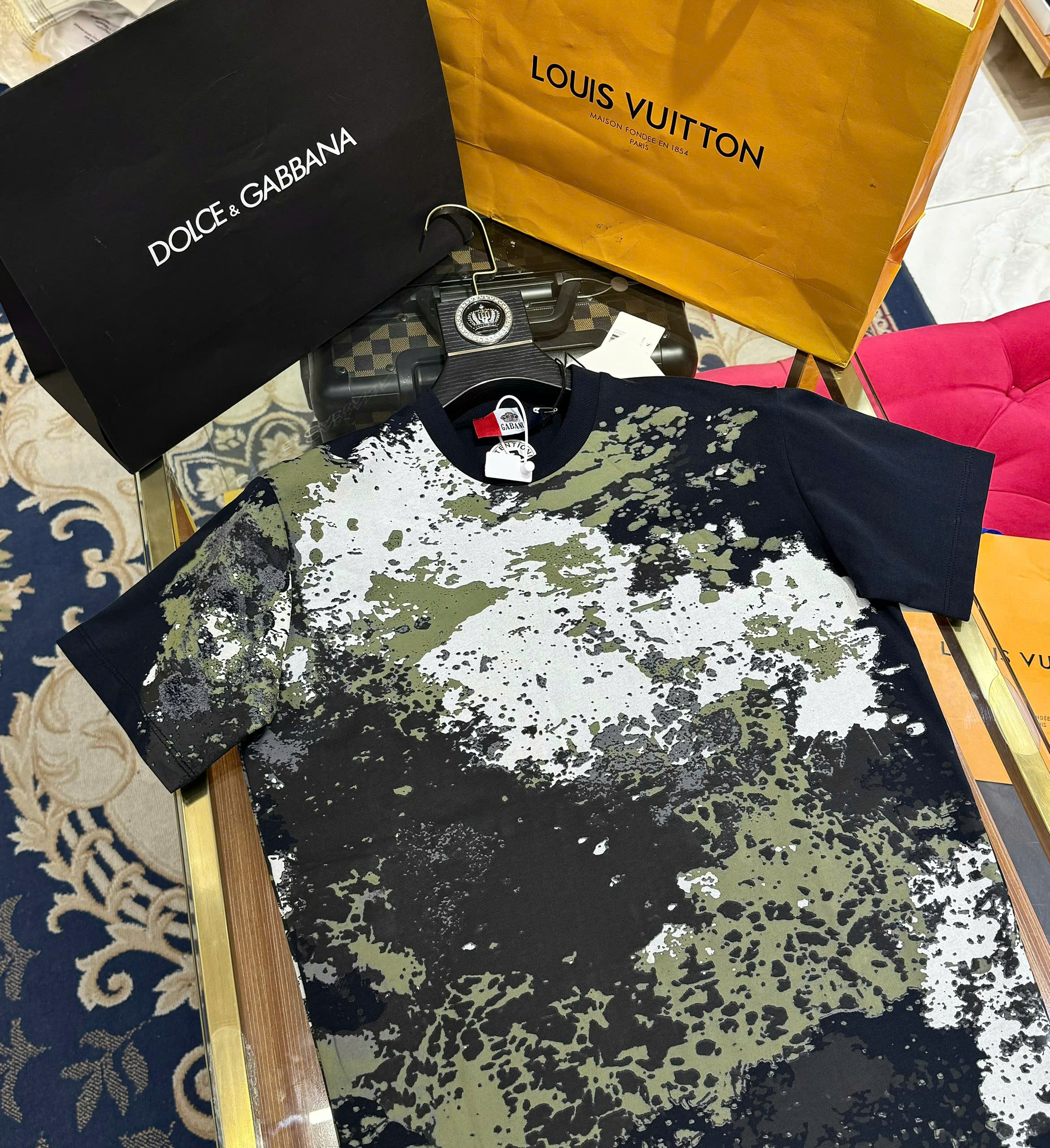 Áo phông T-shirt Dsquared2 DSQ2 Đen loang màu Trắng Xanh full Like Auth CD
