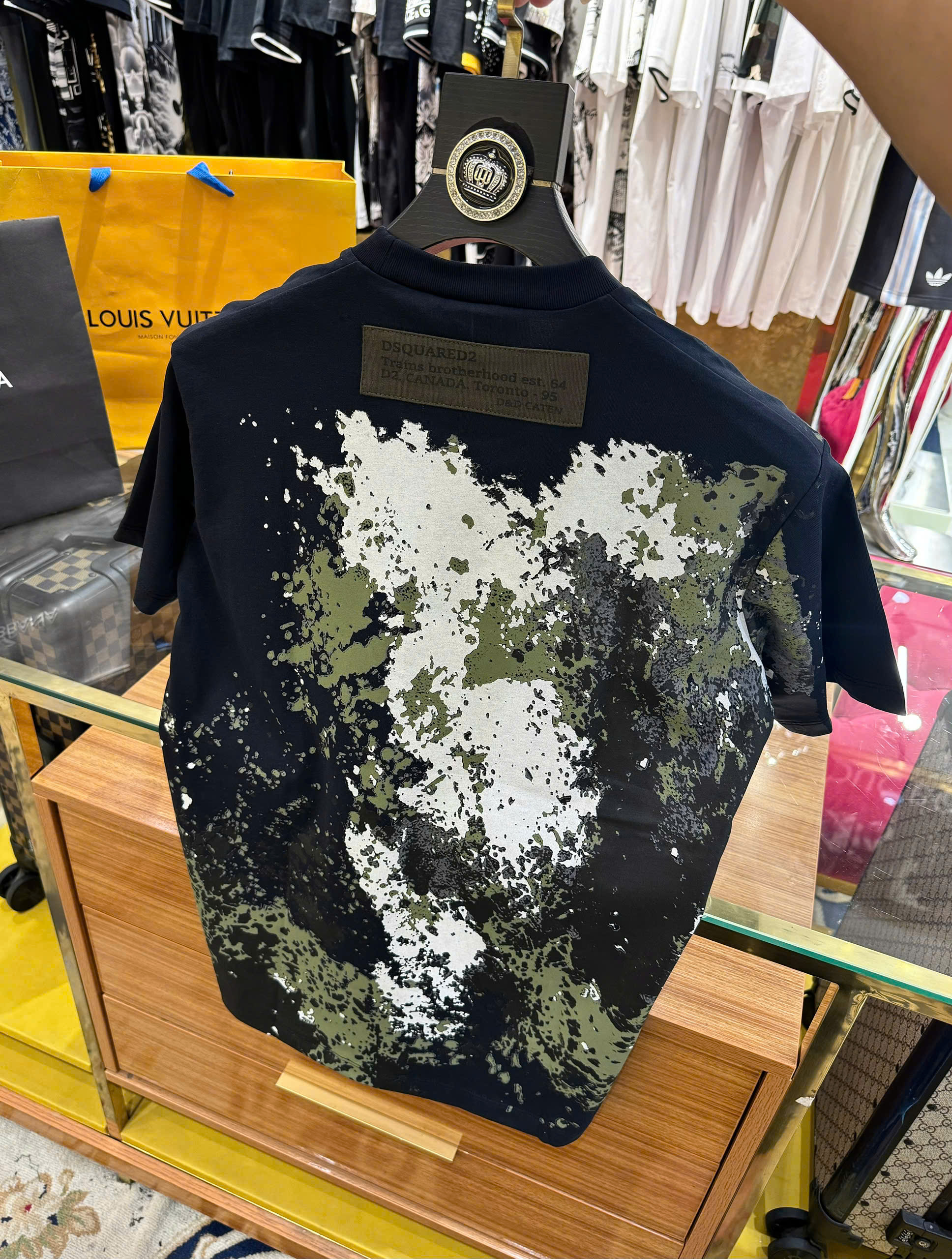 Áo phông T-shirt Dsquared2 DSQ2 Đen loang màu Trắng Xanh full Like Auth CD