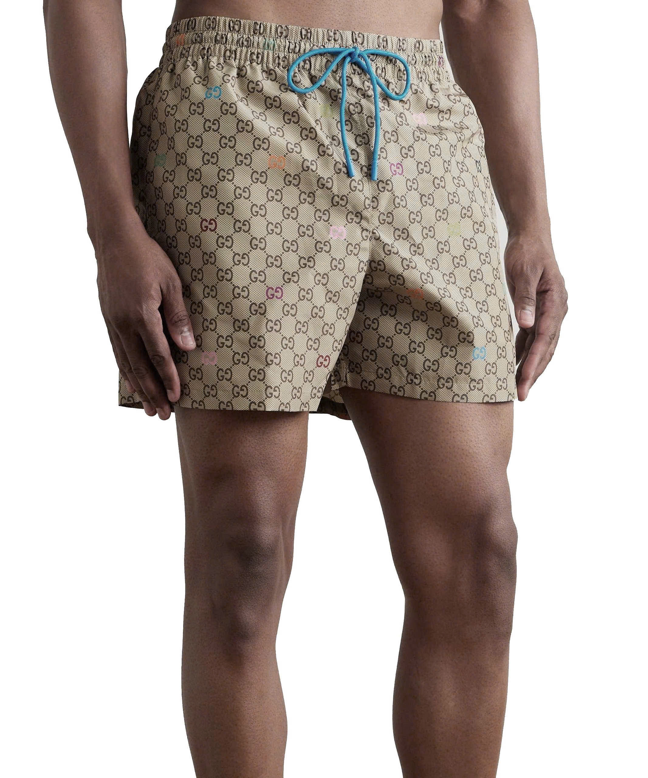 Quần short gió Gucci GC Nâu họa tiết monogram full phối dây Xanh Like Auth CD