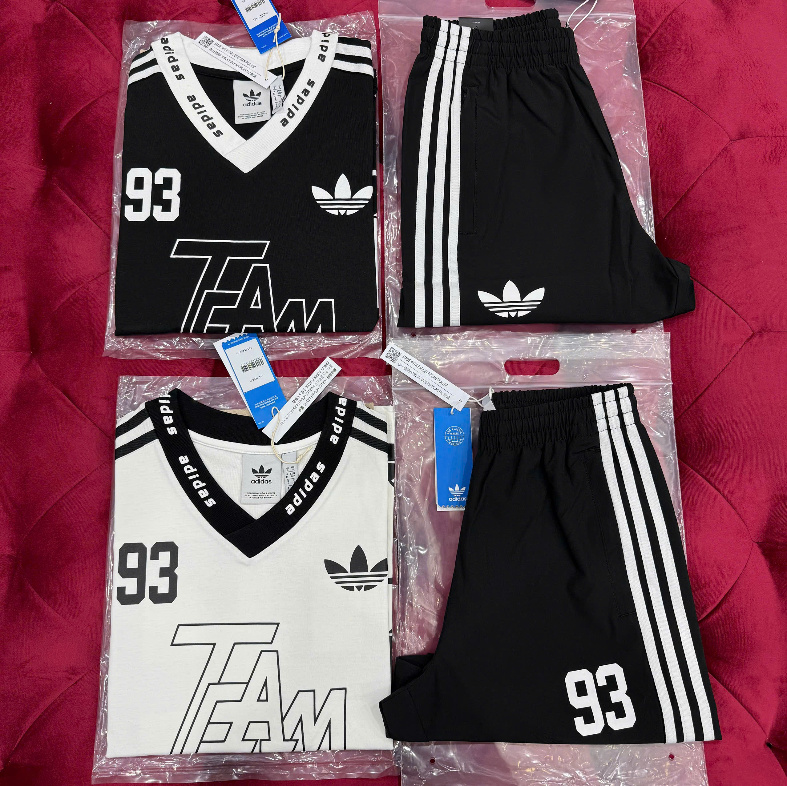 Bộ, set hè cổ V Adidas A phối màu Đen Trắng Like Auth CD