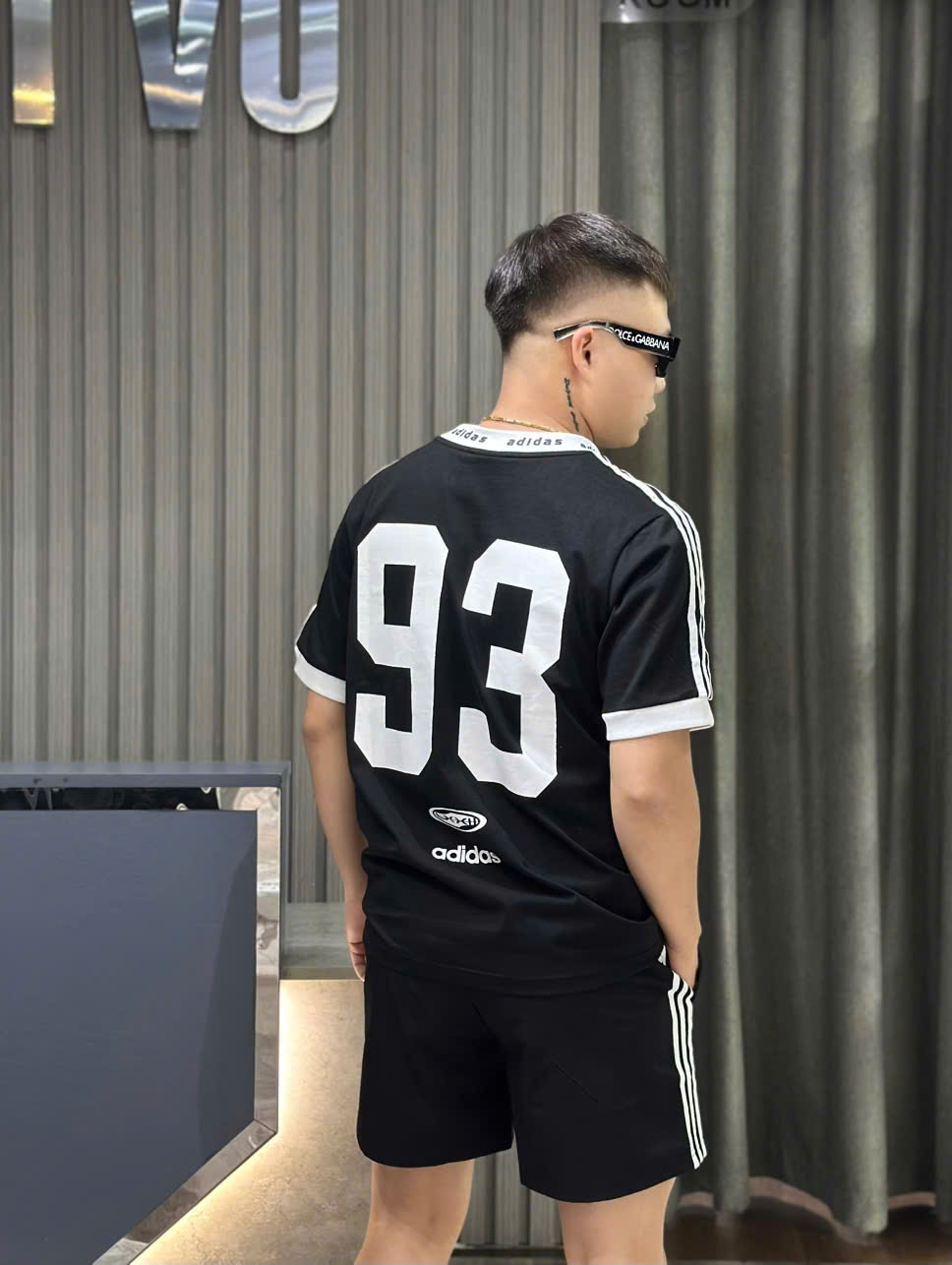 Bộ, set hè cổ V Adidas A phối màu Đen Trắng Like Auth CD