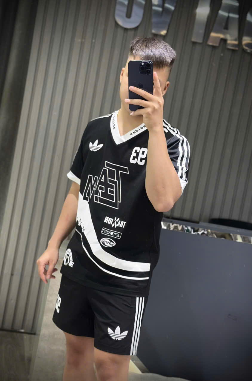 Bộ, set hè cổ V Adidas A phối màu Đen Trắng Like Auth CD