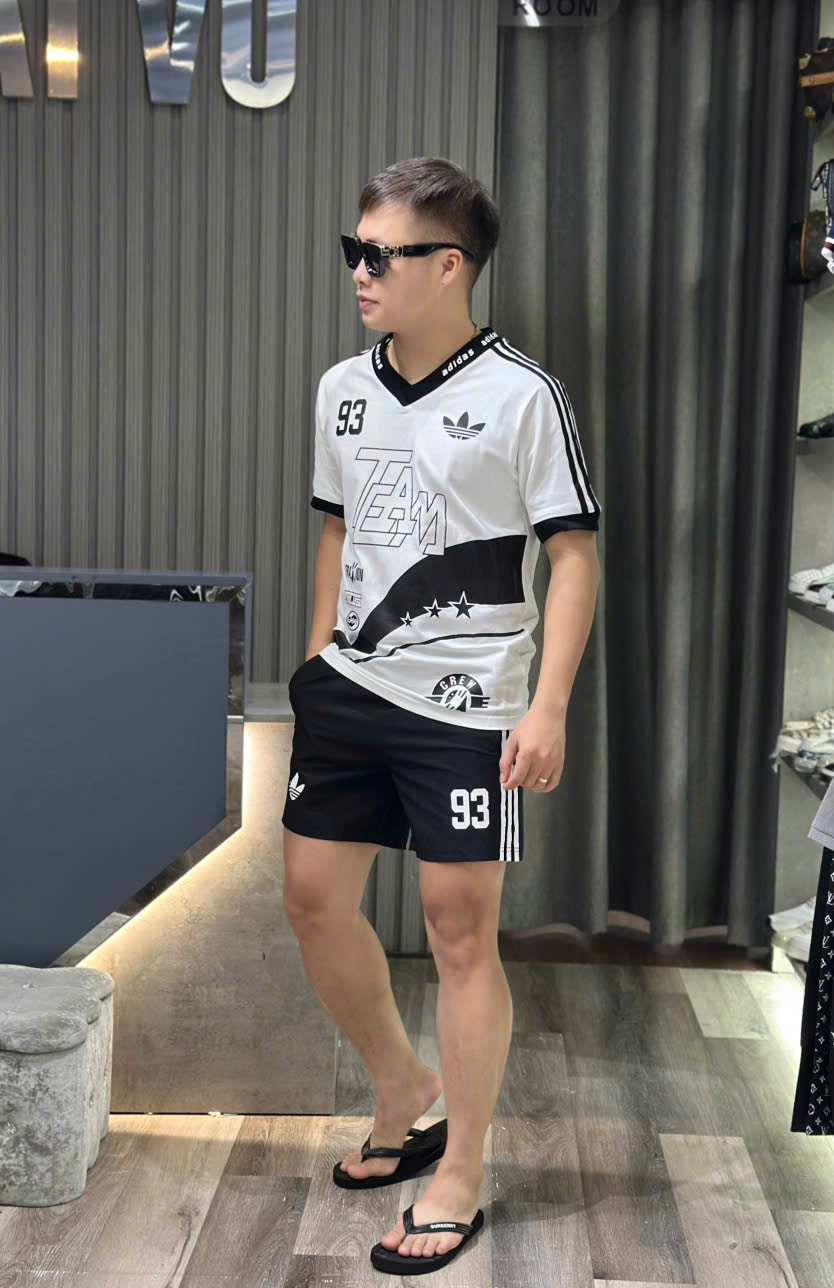 Bộ, set hè cổ V Adidas A phối màu Đen Trắng Like Auth CD