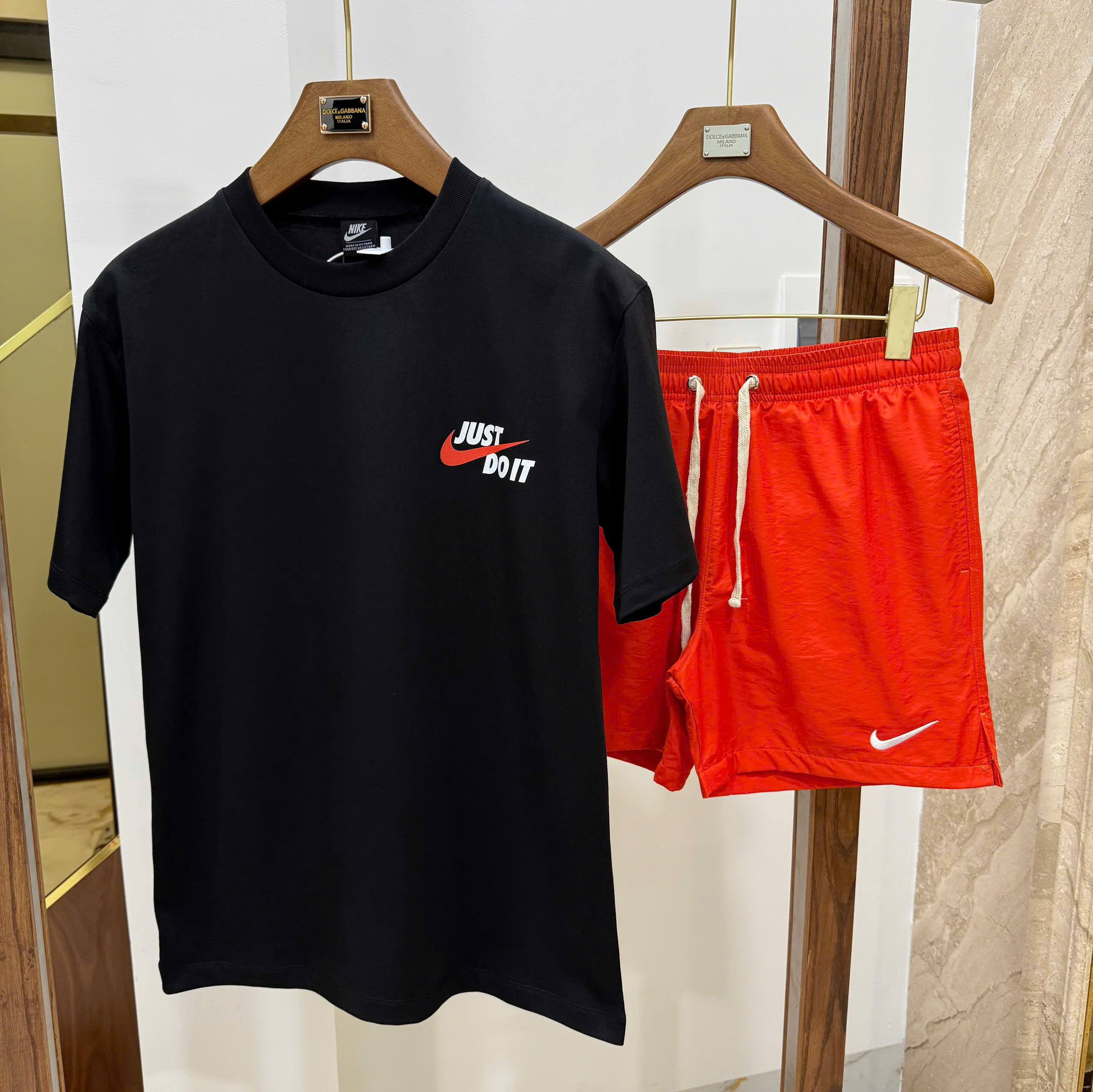 Bộ, set hè Nike NK họa tiết lửa phối Đỏ Like Auth CD