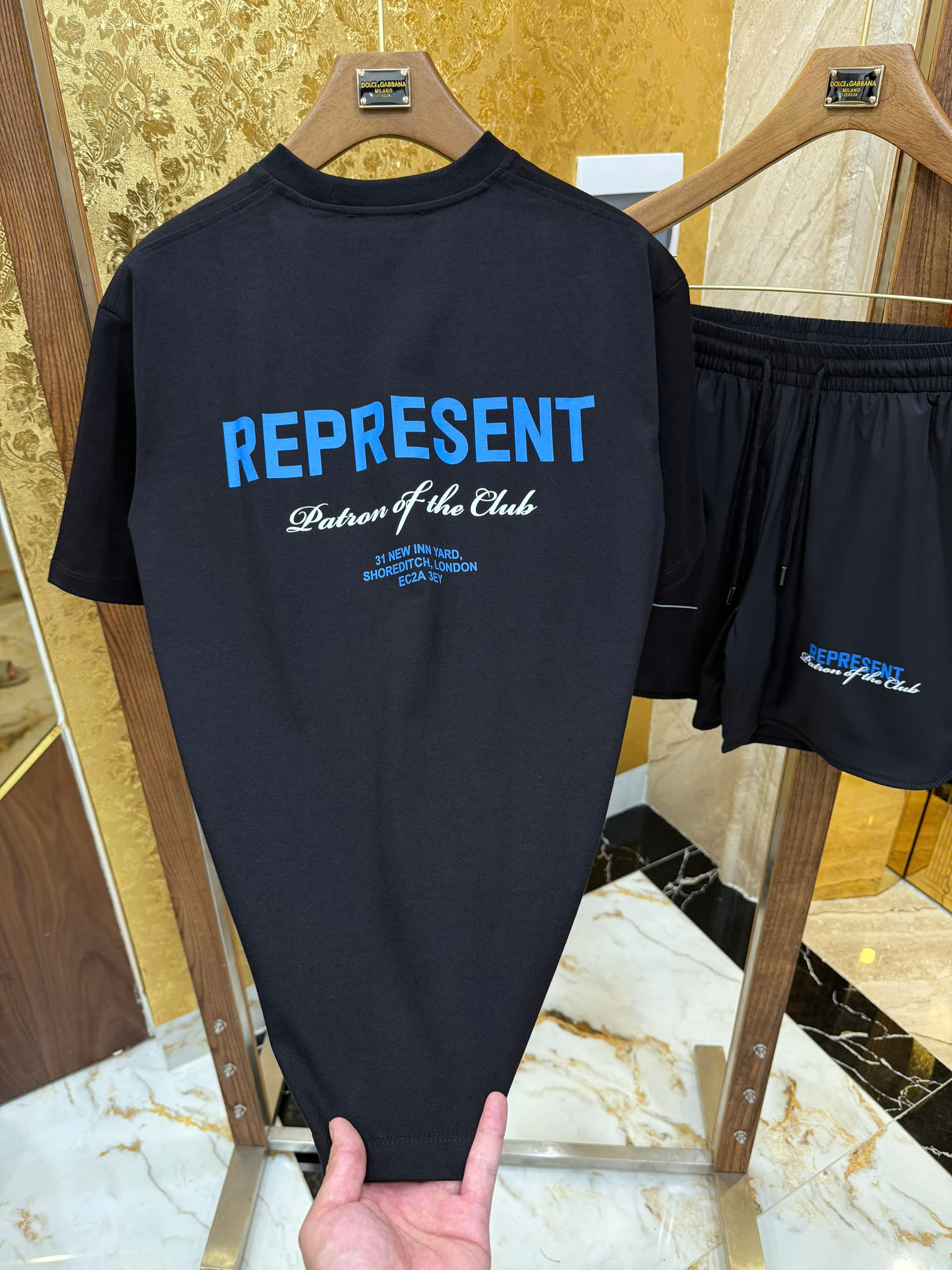 Bộ, set hè Represent Đen logo chữ Xanh Like Auth CD