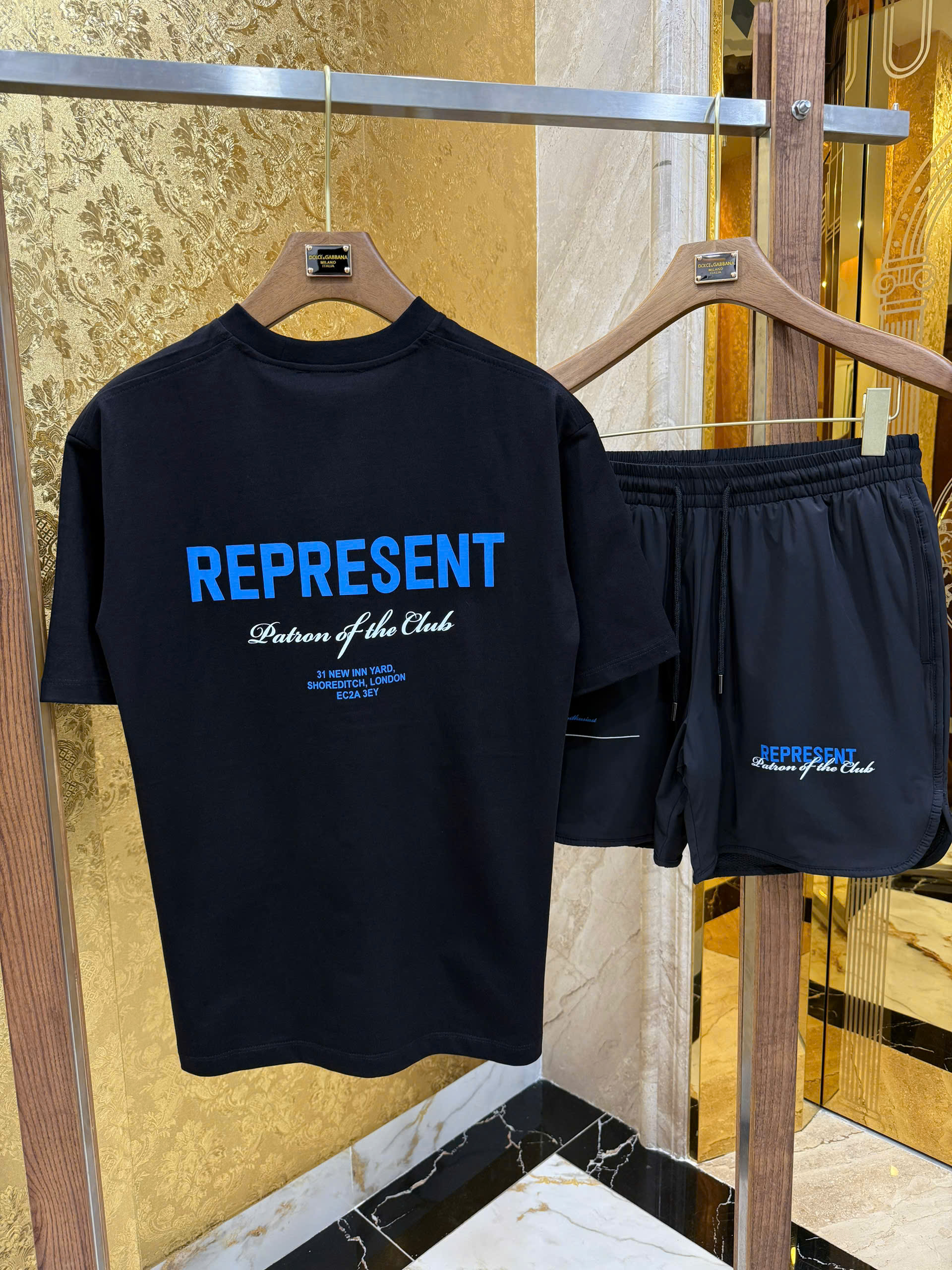 Bộ, set hè Represent Đen logo chữ Xanh Like Auth CD