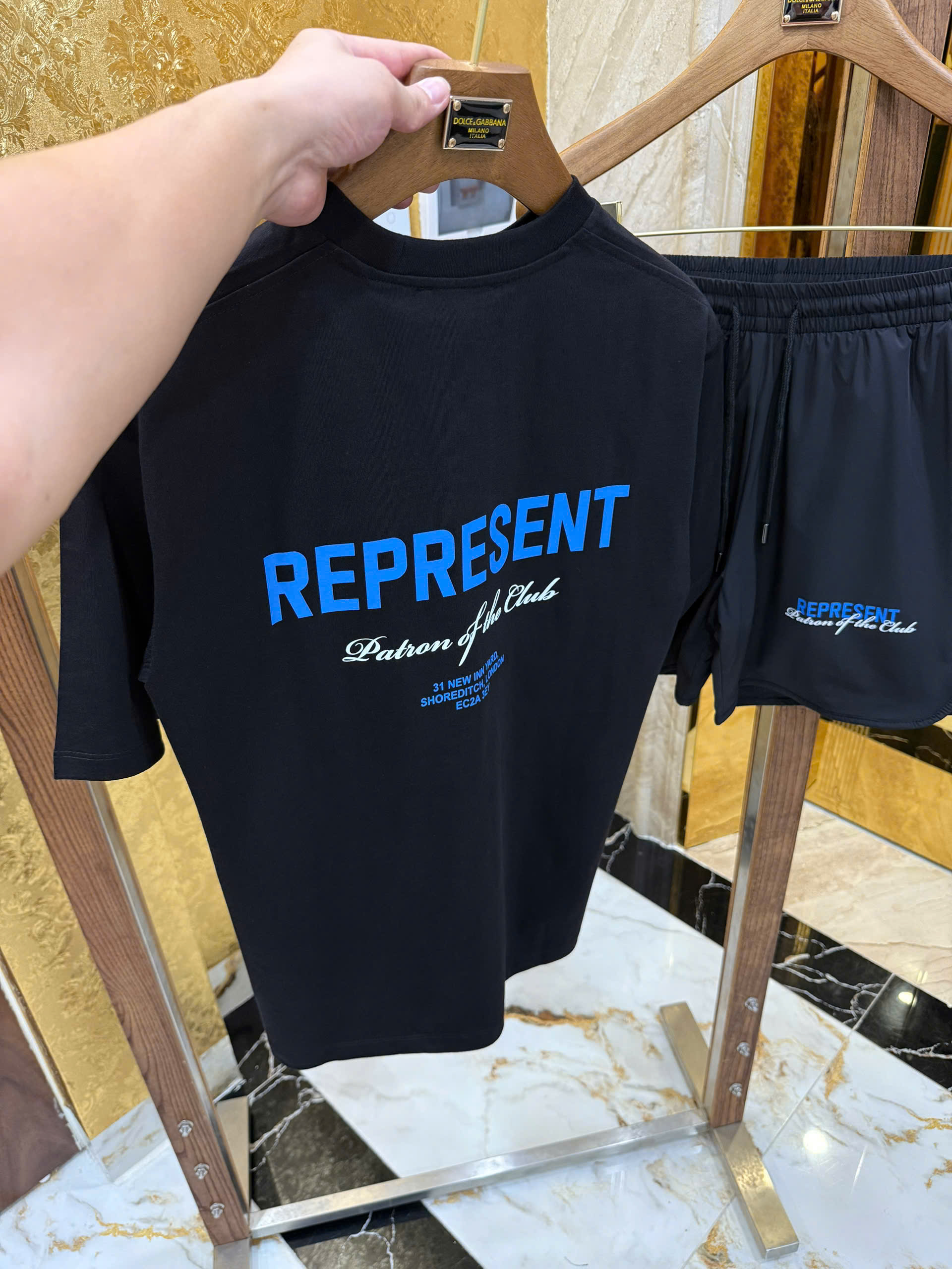 Bộ, set hè Represent Đen logo chữ Xanh Like Auth CD