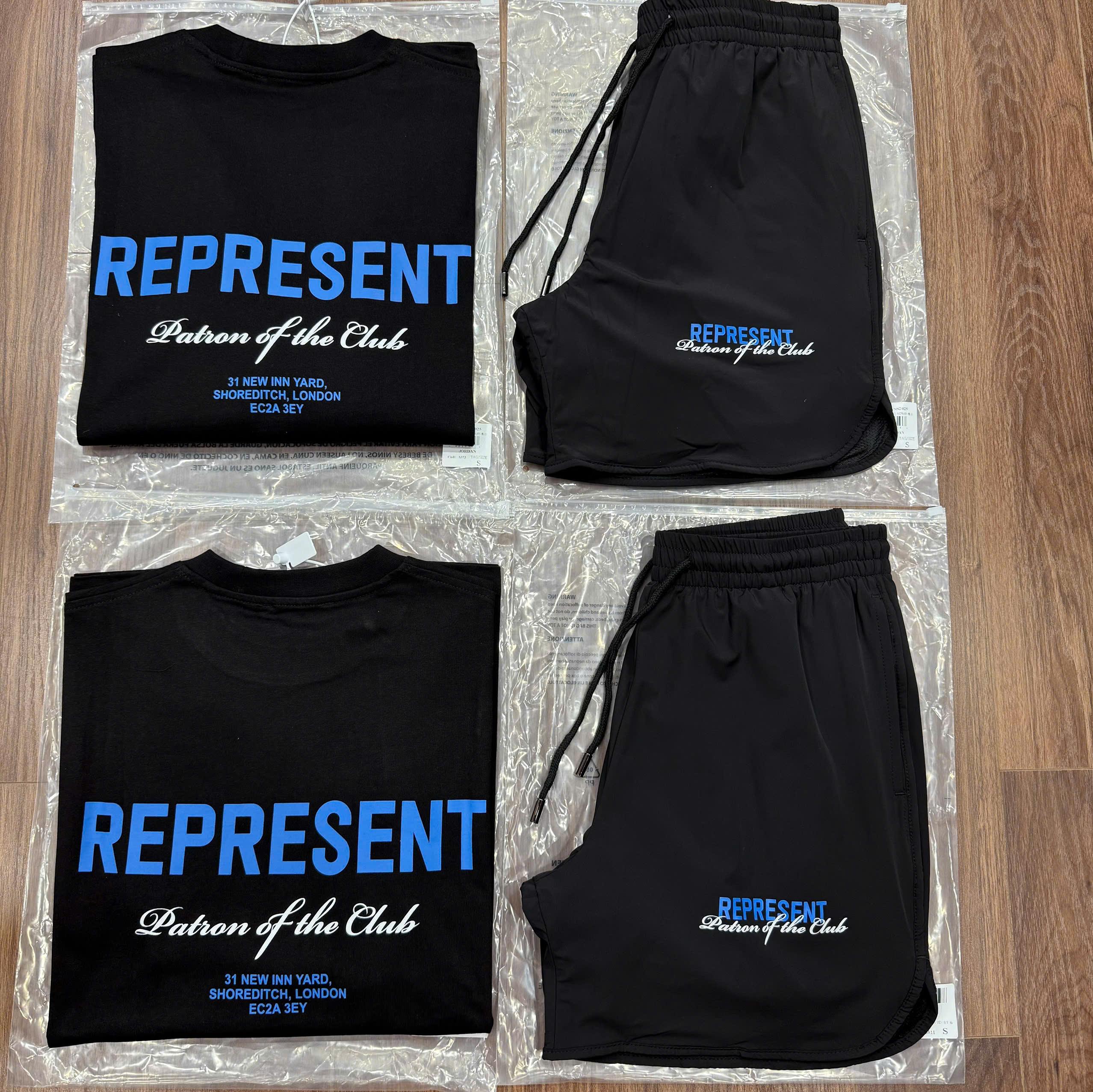 Bộ, set hè Represent Đen logo chữ Xanh Like Auth CD