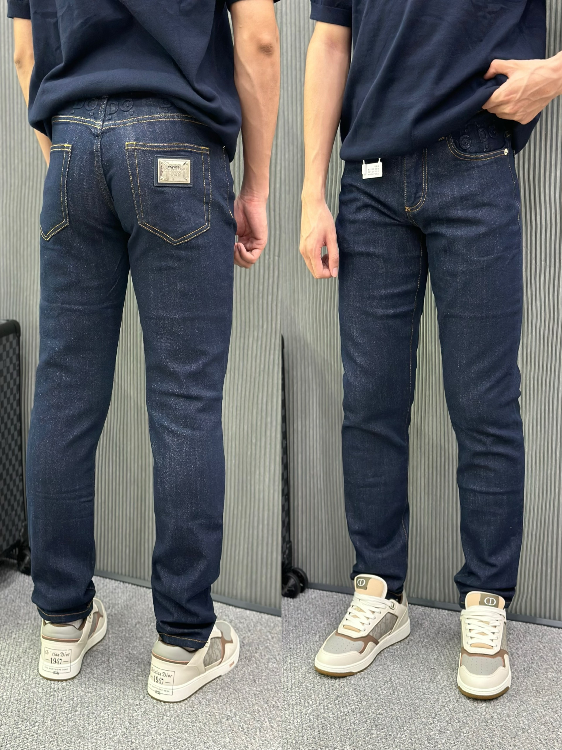 Quần jean Dolce Gabbana DG Xanh than logo dập nổi cạp Like Auth VTN