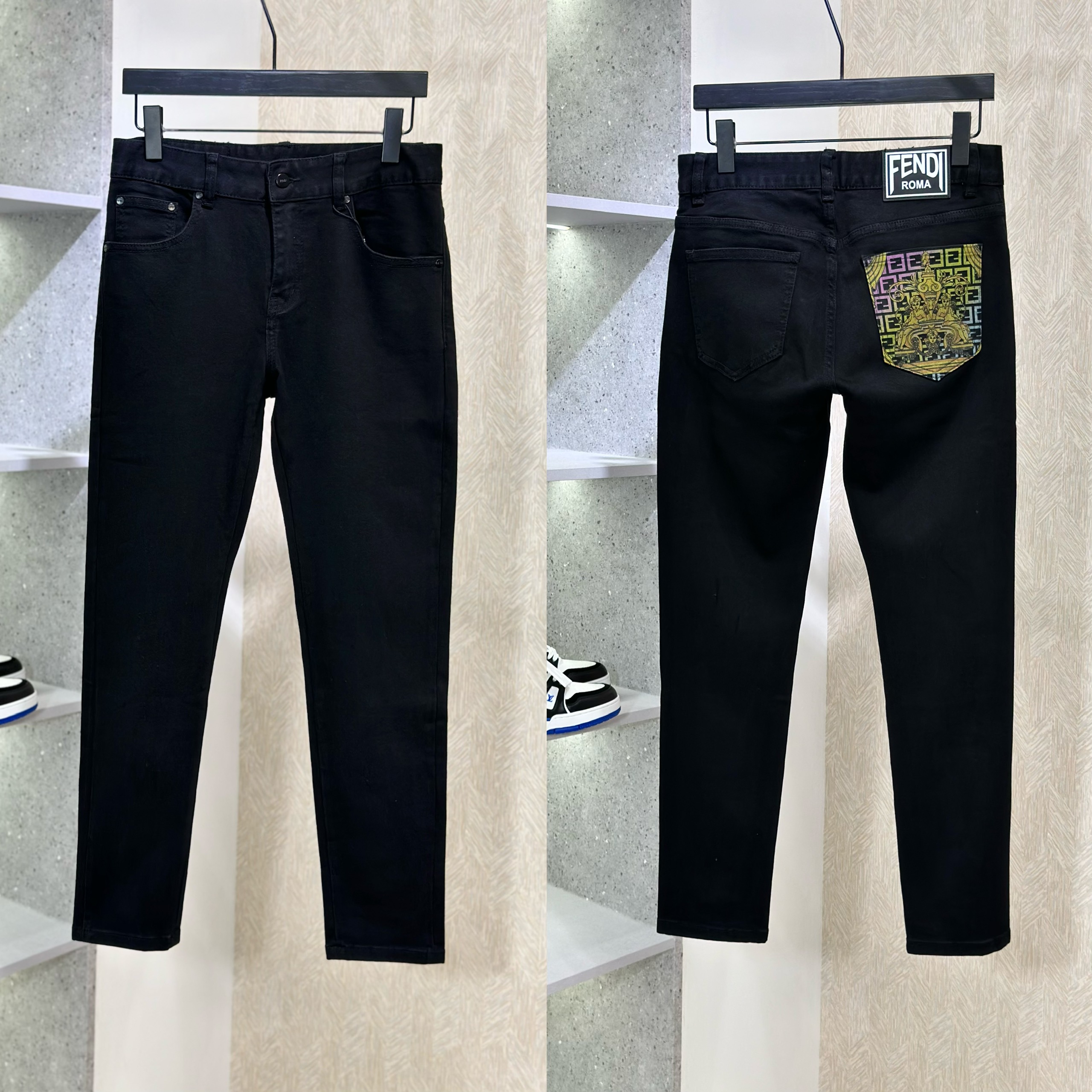 Quần jean Fendi FF Đen họa tiết túi sau Like Auth VTN