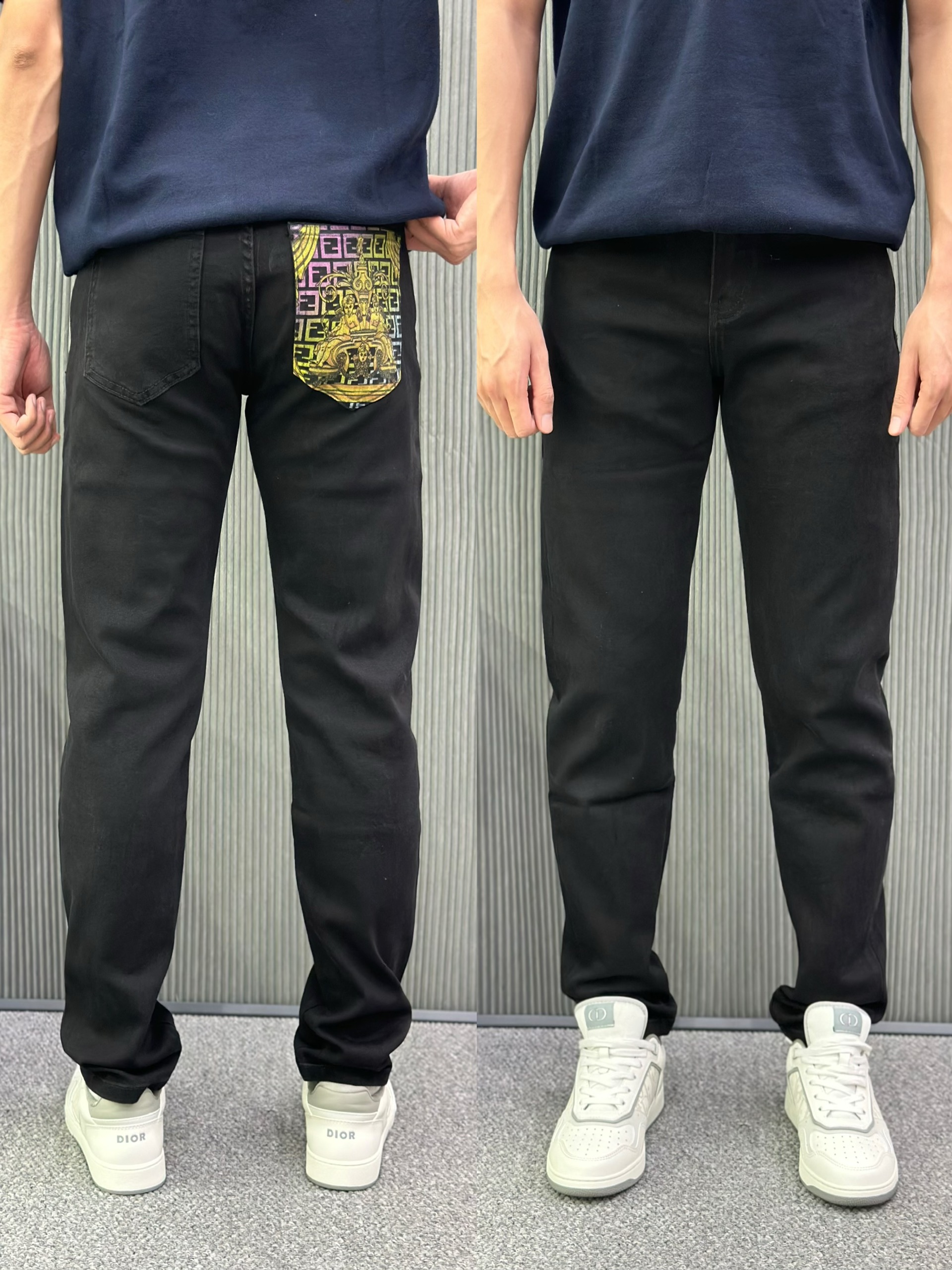 Quần jean Fendi FF Đen họa tiết túi sau Like Auth VTN
