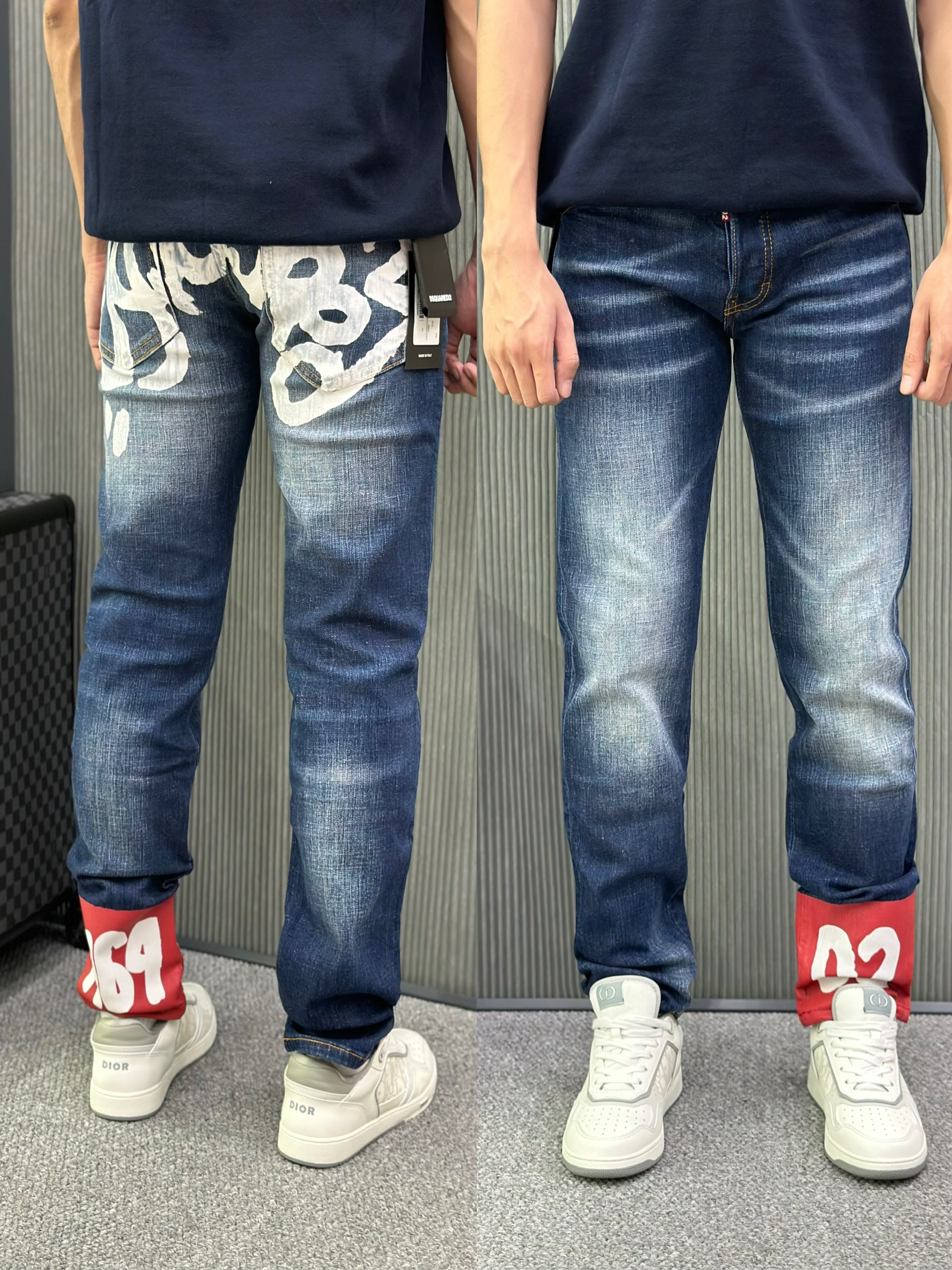 Quần jean Dsquared2 DSQ2 Xanh loang logo chữ sơn phối gấu Đỏ Like Auth VTN